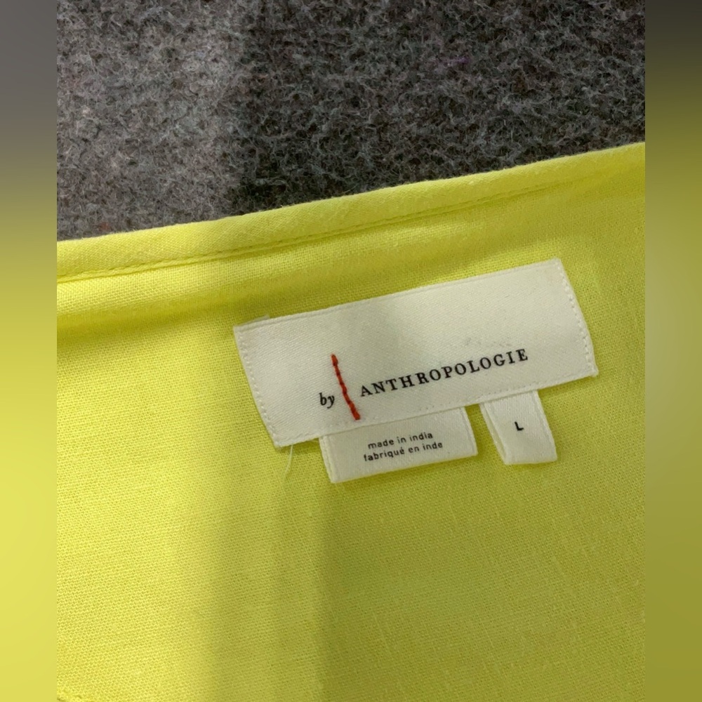 Anthro Somerset Linen Maxi Dress Butter Yellow Smocked Tiered Lined - Picture 4 of 5